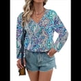 thumbnail image 2 of Blusas Casuales de Larga con Cuello en V y Estampado Bohemio para Mujer 3-Colores Mezclados L, 2 of 7