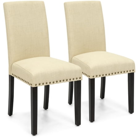 Best Choice Products Set of 2 Upholstered Fabric High Back Parsons Accent Dining Chairs for Dining Room, Kitchen w/ Wood Legs, High Density Foam Padding, Nail Head Stud Trim - (Best Fabric To Reupholster Kitchen Chairs)