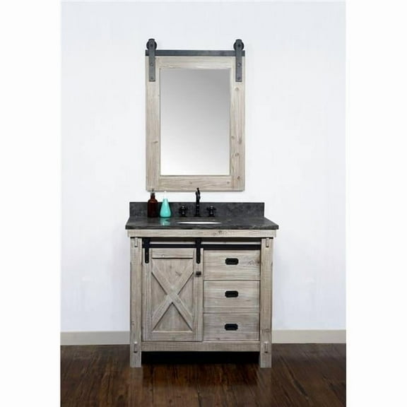 InFurniture WK8536-WK TOP 36 in. Rustic Solid Fir Barn Door Style Single Sink Vanity with Limestone Top & Oval Sink, Driftwood - No Faucet - 37 x 34.6 x 22 in.