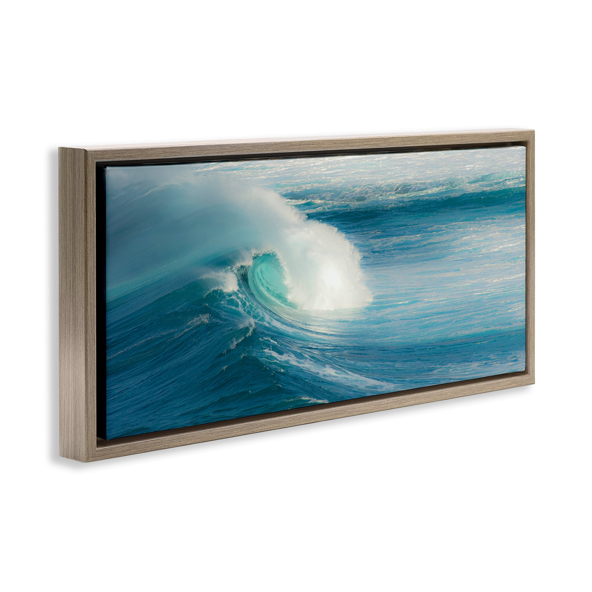 Stupell Industries Bending Ocean Wave Nautical & Beach Photography Brown Floater Framed Canvas Art Print Wall Art, 31 x 14