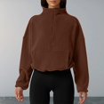 thumbnail image 2 of NMMUED Half Zip Pullover Women Womens Cropped Sweatshirt Mock Neck Sweatshirts Baggy Sweatshirt Oversized Pullover for Women Pullover Sweatshirts for Women Womens Tops Casual Coffee L, 2 of 5