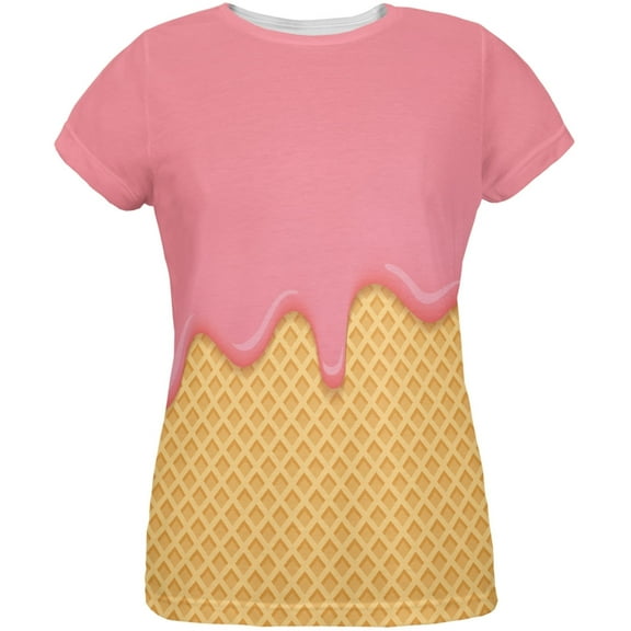 Pink Melting Ice Cream Cone All Over Womens T-Shirt - 2X-Large