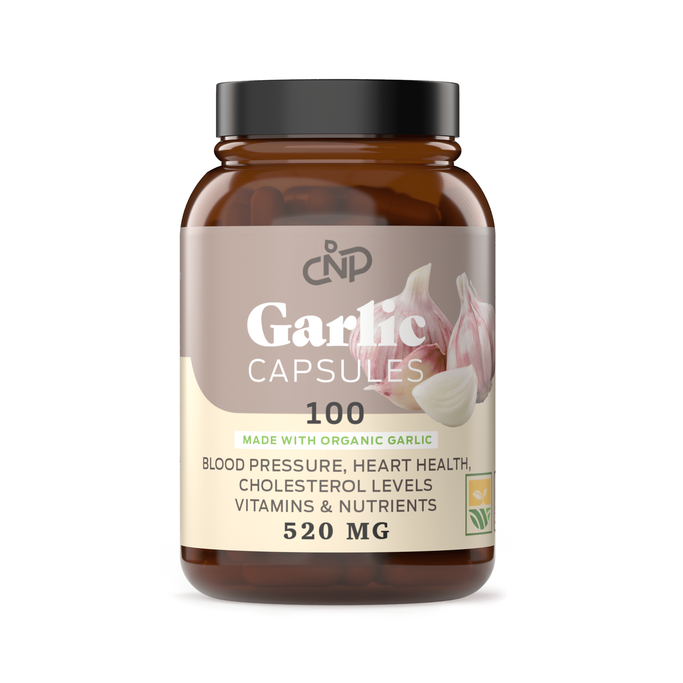 Organic Garlic Capsules - 520mg Capsules 100 Count Vegetarian Pills Supplement, Odorless Garlic Powder Capsules & Extract