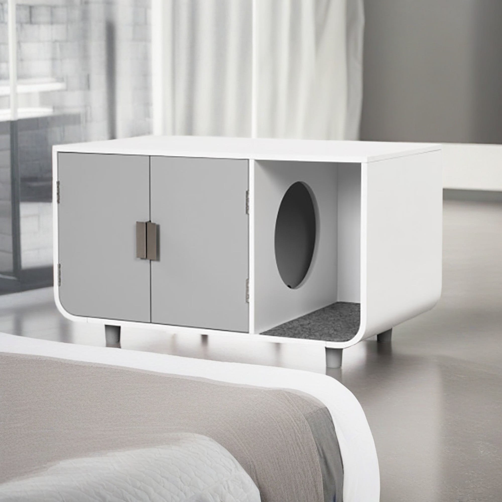 Kadyn 37" Cat Litter Box Enclosure, Modern Cat Litter Box Furniture Hidden, Indoor Cat House with Removable Mat, Gray
