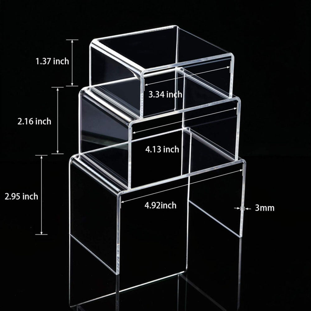 3*Clear Display Stands Showcase Set Square Acrylic Makeup Jewelry Container New 