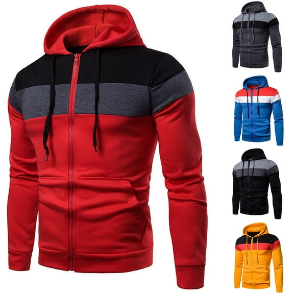 Homozy Hoodies for Men Big and Tall Zip Up Hoodie Drawstring with Pocket Casual Loose Fit Zipper Hoodie Vintage Red S