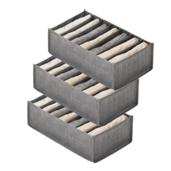 3 Pack Wardrobe Clothes Storage Bags,7 Grids Divider Storage Bins with Handles,,Washable Compartment Storage Case,For Pants,Sweaters,Jeans,T-shirt,Legging,Trousers (Gray)