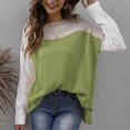 thumbnail image 2 of XPMWRP Women's Casual Round Neck Color Block Fashion Sweater Side Split Hem Long Sleeve Loose Ribbed Blouse Tunic Tops Knit Sweater Green S, 2 of 7