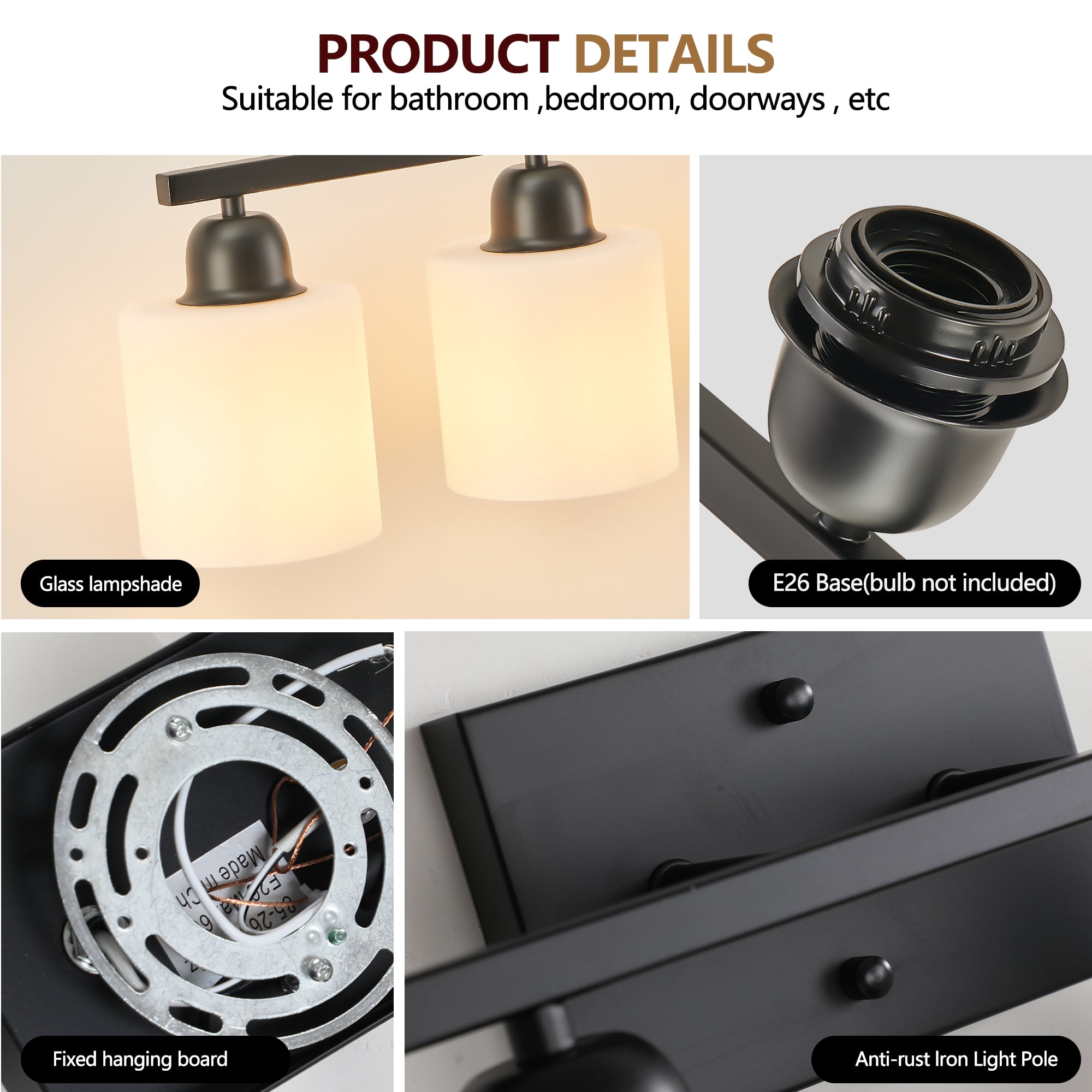 Miniyam 38 in 6 Light Black Vanity Light for Bathroom, Wall-Mounted Fixtures Over Mirror, E26, No Bulbs Included