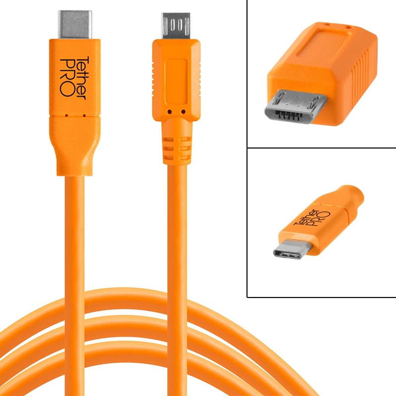 Tether Tools TetherPro USBC to 2.0 MicroB 5Pin Cable, 15', Orange