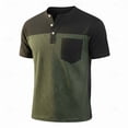 thumbnail image 5 of Mens Button Crewneck T-Shirts Short Sleeve Shirts for Men with Pocket Vintage Color Block Pullover Tees Tops 4th of July, 5 of 8