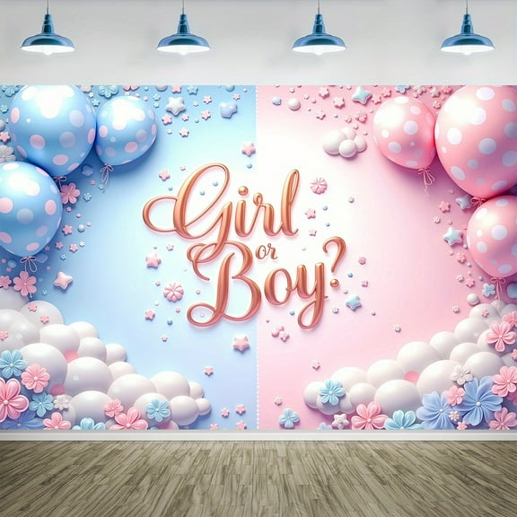 Boy Or Girl Gender Reveal Backdrop Blue Pink Balloons Floral Gender Reveal Photography Background Sparkling Clouds Stars  Newborn Baby Shower Birthday Party Decorations Banner Photo Booth Props