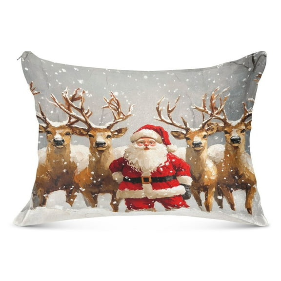 Plush Pillow Cases Standard Size Ultra Soft Warm Pillowcases with Zipper Christmas Santa Claus with Deers 20"x26"