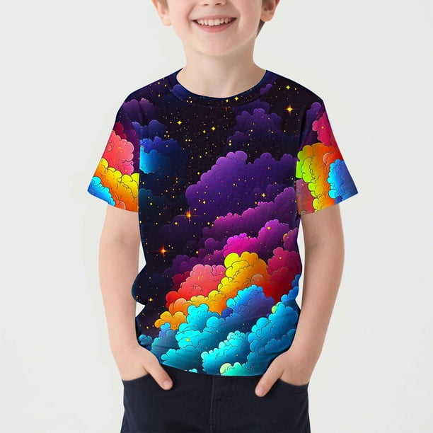 Blusas y camisas de manga corta con cuello redondo Camiseta estampada de manga corta con estampado de estrellas para niños Cuello redondo Manga corta Casual Versátil Para niñas Top de poliéster