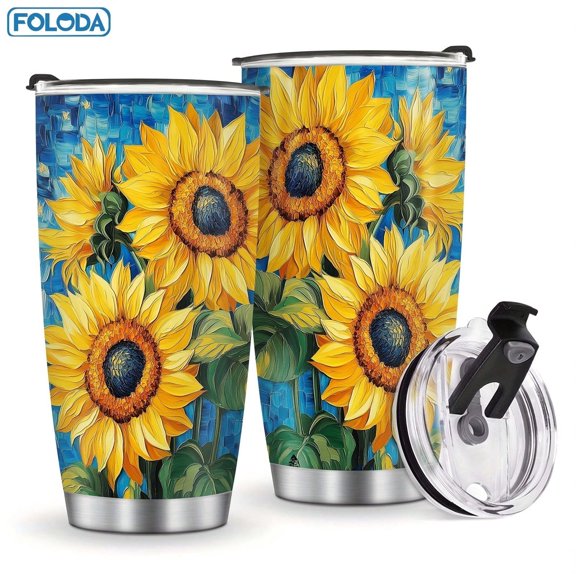 Personalized Sunflower Gifts Stainless Steel Insulated Tumbler Coffee Travel Mug Cup Gifts for Women Mom Gifts For Christmas Birthday Mothers Day Best Gifts 20 oz With Lid Mug-Proof Tumbler