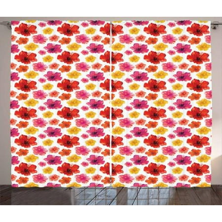 Coastal Style Living Room Ideas Watercolor Flowers Curtains 2 Panels Set, Tropical Paintbrush Style Bloom of Hibiscus Poppy Petal Coastal Vibes, Window Drapes for Living Room Bedroom, 108W X 90L Inches, Multicolor, by Ambesonne ()