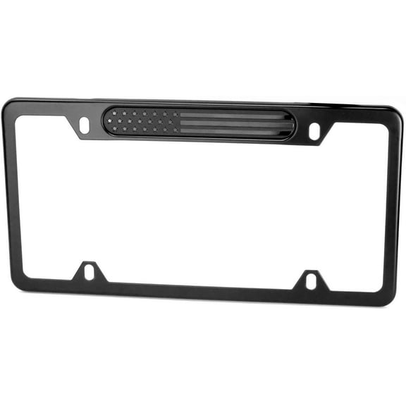 MULL Black Stainless Steel License Plate Frame American (Black Flag)