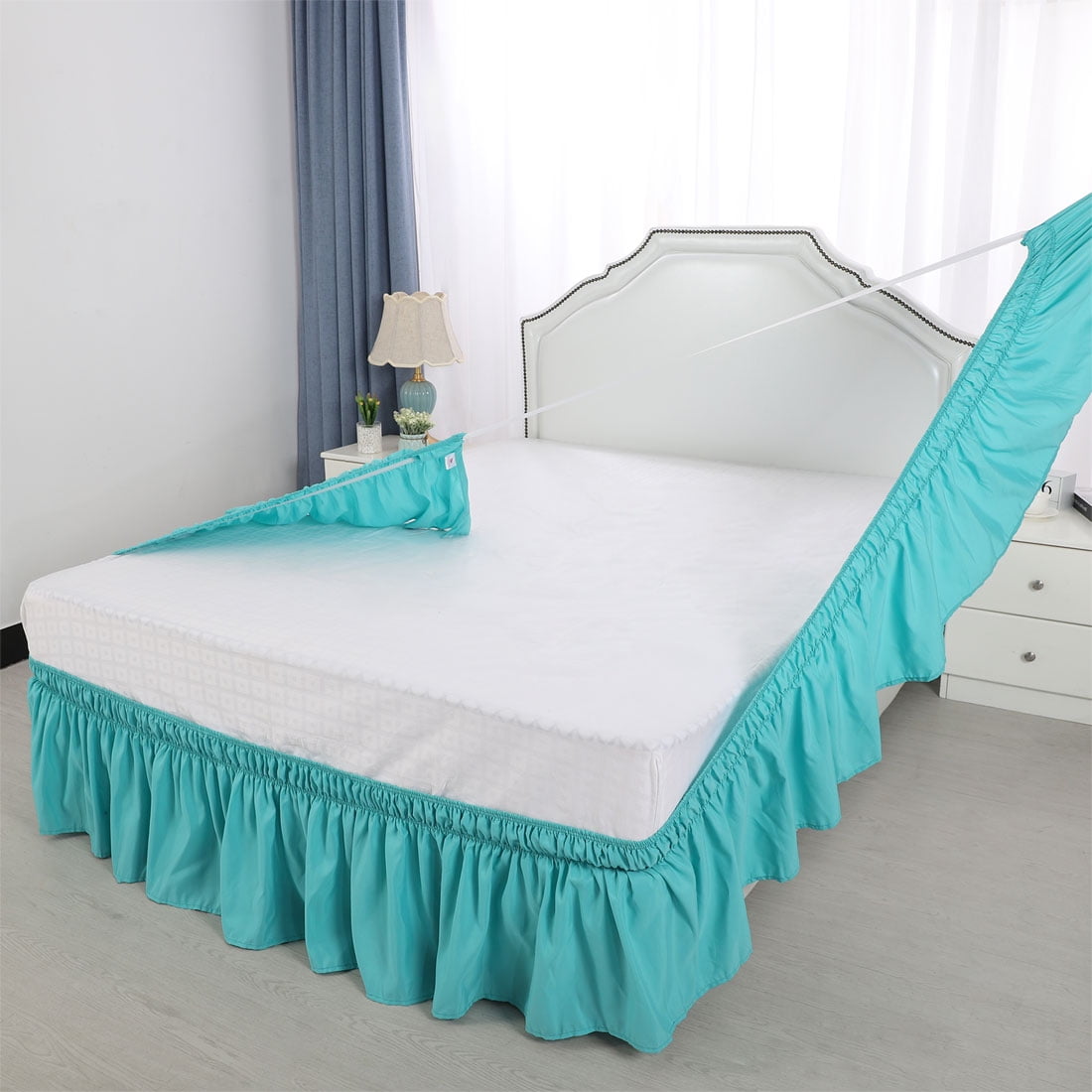 Holzlrgus Polyester Wrap Around Dust Ruffle Bed Skirt 15" Drop for Twin Size Bed, Aqua Blue