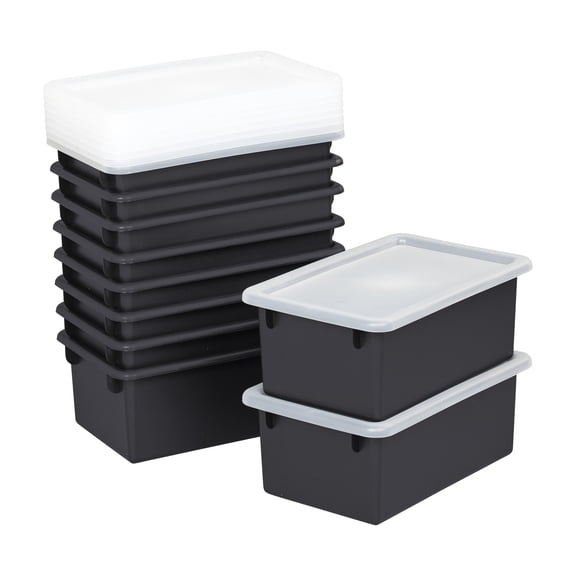 SVYP Cubby Storage Bins with Non-Snap Lids, Multipurpose Organization, Black, 10-Piece