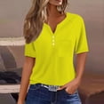 thumbnail image 2 of Pxiakgy Short Sleeve T Shirts for Women V Neck Button Down Tops with Pocket Loose Fit Blouse for Daily Wear Henley Summer Tops Casual Button Down Shirts Loose Fitted Gradient Tees Fashion Yellow M, 2 of 5