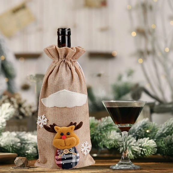 Gallickan Christmas Wine Bag, Gift Bag with Drawstring, Reusable Holiday Bottle Bag for Wine and Champagne, Christmas Party Favor and Decoration, C