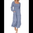 thumbnail image 1 of Vestido Elegante para Mujer, con Escote Cuadrado, Larga, Volantes, Cintura Alta, Ajustado, Plisado y Bolsillos, para y Otoño Azul M, 1 of 10