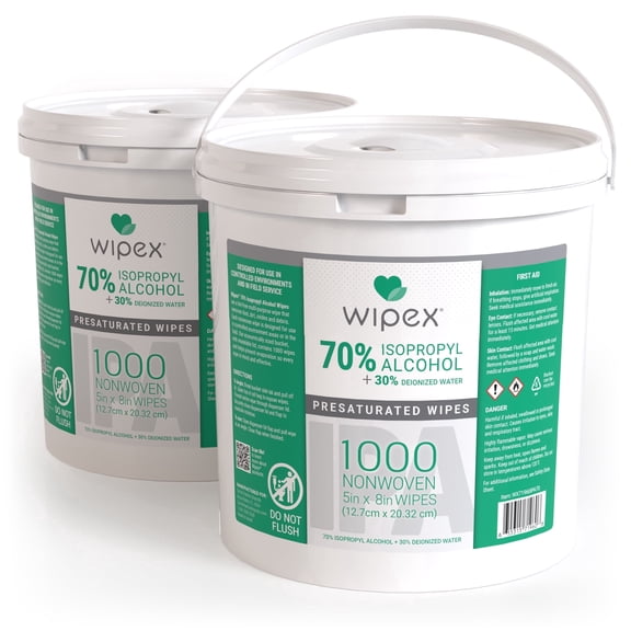 Wipex 70% Isopropyl Alcohol Wipes – Industrial Electronics Cleaning Wipes, 5" x 8", 2-Pack (2,000 Total Count) Bulk Buckets – Fast-Drying Low Residue IPA for Equipment & Facilities