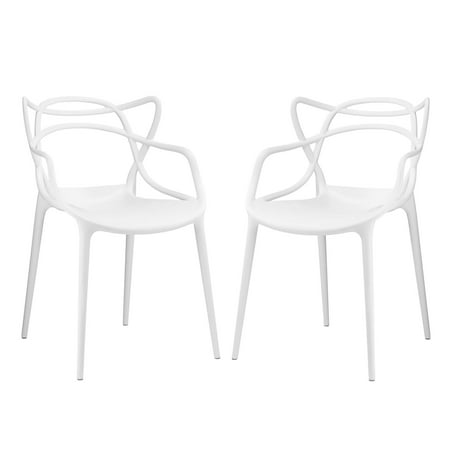 Contemporary Plastic Outdoor Chairs Modern Contemporary Urban Design Outdoor Kitchen Room Dining Chair Set ( Set of Two), White, Plastic ()