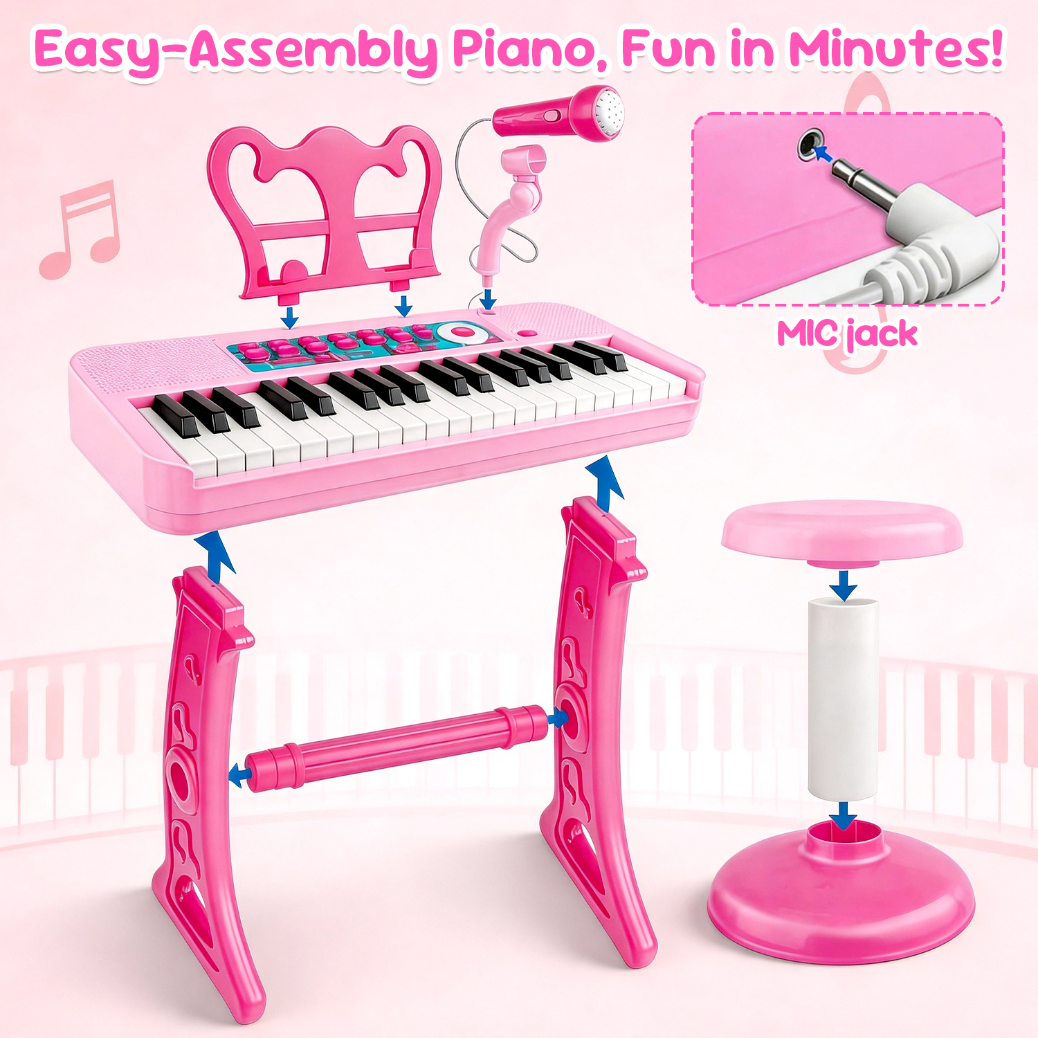 LINXUXIE 37-Key Kids Piano with Microphone and Stand photo 5