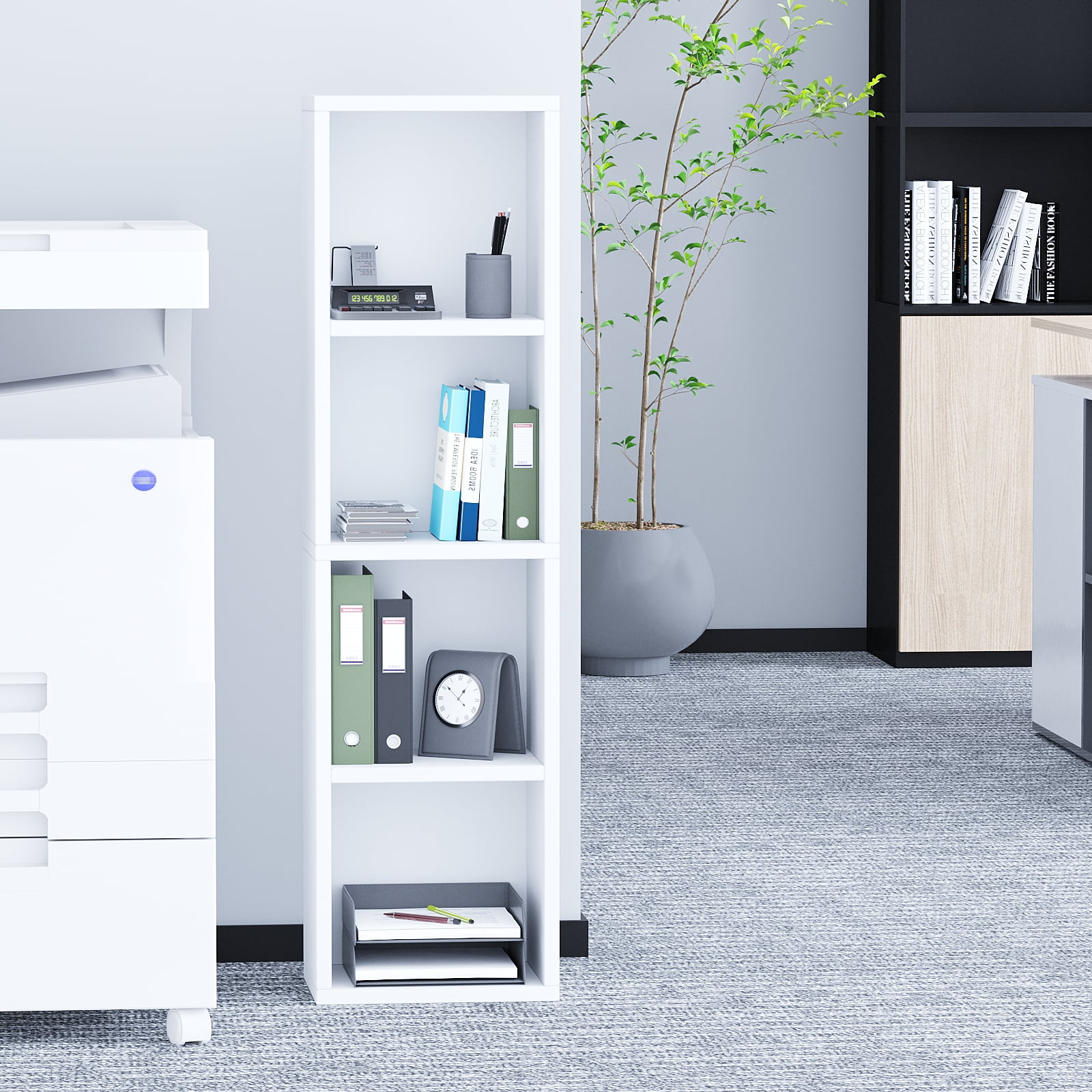 ALISENED 4 Cube Tall Skinny Bookcase, Narrow Organizer Shelf, Wood Corner Bookshelf, Storage Shelves