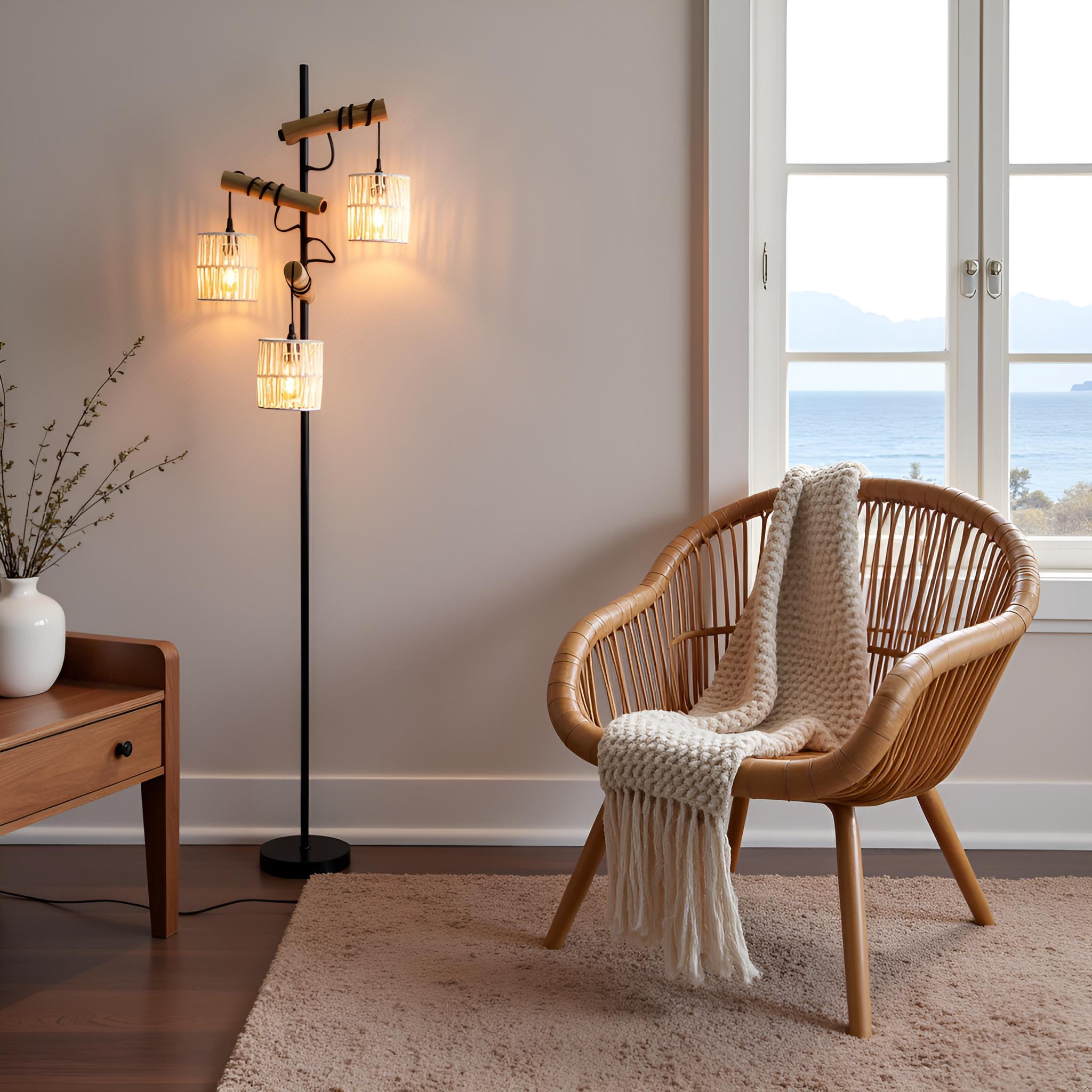 Farmhouse Boho Tall Corner Standing Tree Floor Lamp