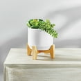 thumbnail image 2 of Mainstays 4 inch White Ceramic Planter with Bamboo Stand, 2 of 8