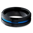 thumbnail image 2 of 8mm Polished Black Tungsten Carbide Wedding Ring Beveled Edge Blue Groove Comfort Fit Unisex Band 10, 2 of 3