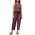thumbnail image 2 of INSPIRE CHIC Gingham Pants Set for Women's 2 Piece Outfits Sleeveless Crop Top and Lounge Wide Leg Pants L Rust, 2 of 6