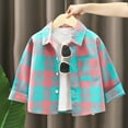 thumbnail image 2 of KAOOCXU Boy Girl New Cozy T-Shirts Plaid Printed Long Sleeve Turndown Collar Stylish Shirts Button Up Top With Pocket Slim-Fit Trendy Clothes, 2 of 3