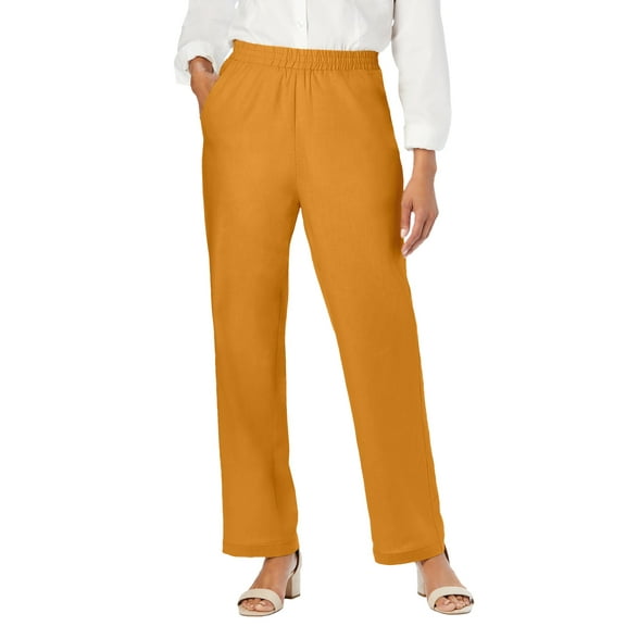 Jessica London Women's Plus Size Lightweight Linen-Blend Straight-Leg Pants