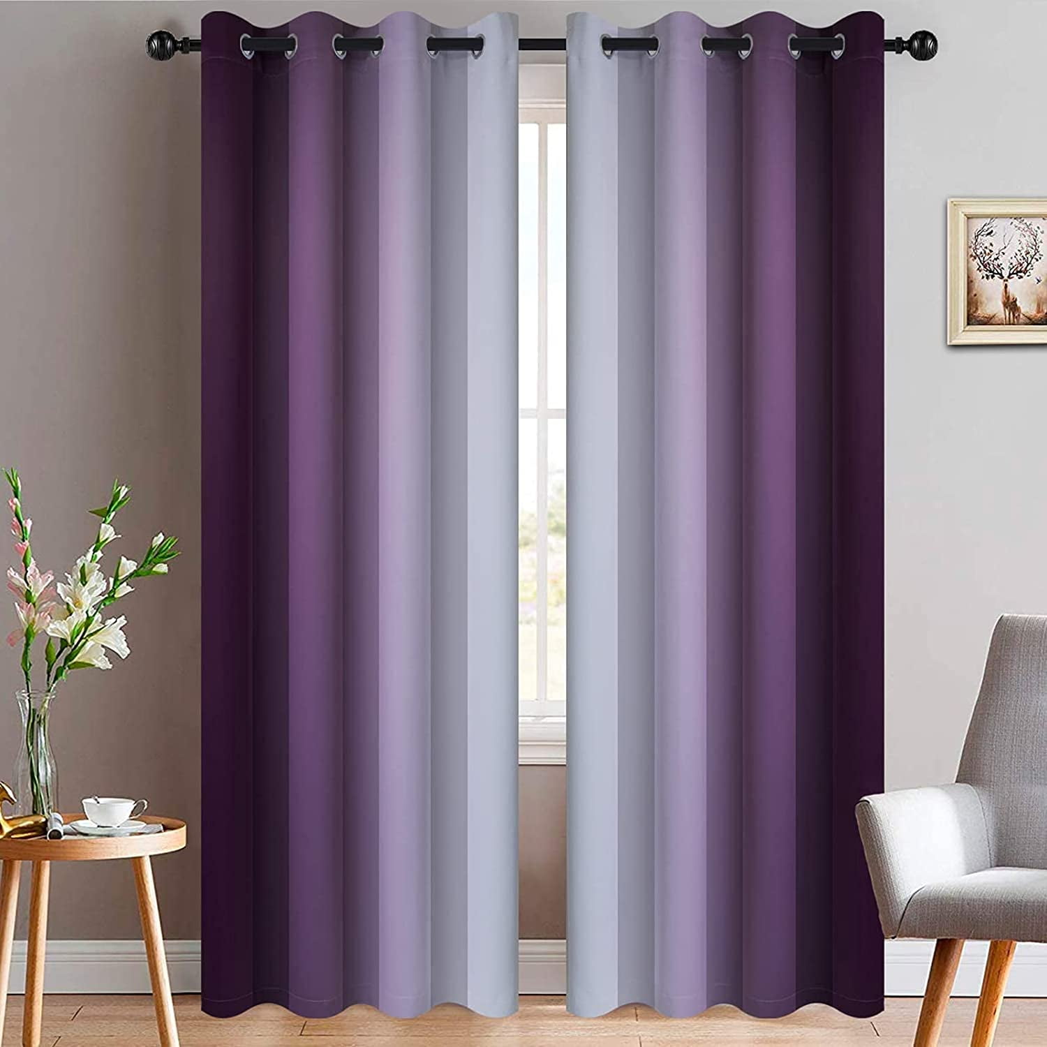 Yakamok Purple Curtain for Bedroom/Living Room Blackout,Ombre Curtains