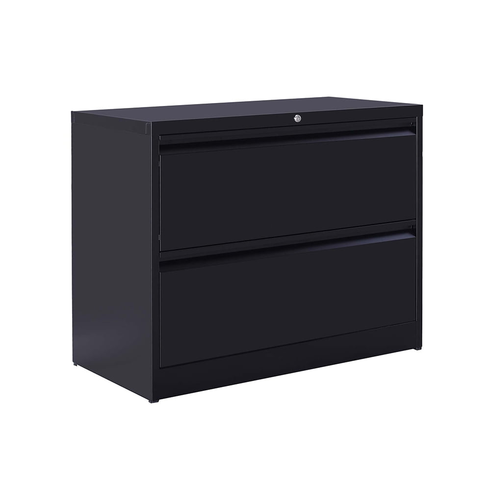 Metal horizontal file with 2 drawers, with lock and key (black