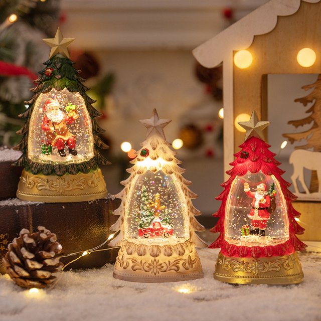 Lámpara de noche navideña de escritorio con forma de árbol de Navidad, cubierta de cristal decorativa, adorno navideño, luz LED, decoración festiva para el hogar, oficina, dormitorio, 15 cm,