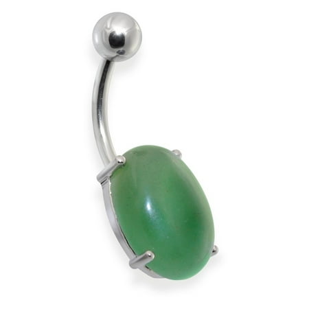 Gemstone Oval Ring - Surgical Steel Prong Set Oval Amazonite Semi Precious Stone Navel Ring