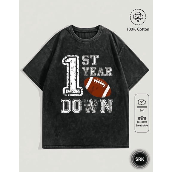 Washed 1St Year Down Football Graphic Vintage Oversized Grunge Y2K Short Sleeve Crewneck Cotton Unisex Men's Women's Tee Shirt