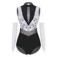 thumbnail image 3 of iiniim Women Sparkle Latin Jazz Dance Outfit Sleeveless Gymnastics Leotard with Gloves Sequins Dance Clothes Silver S, 3 of 7