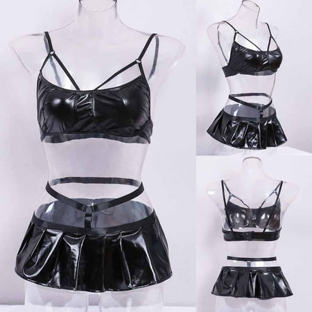 

EQWLJWE Sexy Lingerie for Women Ladies Sexy Lingerie Sexy Patent Leather Suit Passion Clothes Uniform Temptation Sexy Plus Size