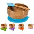 thumbnail image 1 of Plato de bambú para bebé con ventosa antideslizante que incluye plato de succión para bebé, plato de alimentación con ventosa constante, cuchara para bebé a juego, juego de vajilla para bebé JFHHH pequeña, 1 of 4