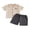 Beige, variant on BemeyourBBs Toddler Baby Boy Daddy's Mini Outfit Summer Clothes Fathers Day Outfits Letter Printed Short Sleeve Button Down Shirts and Denim Shorts Set