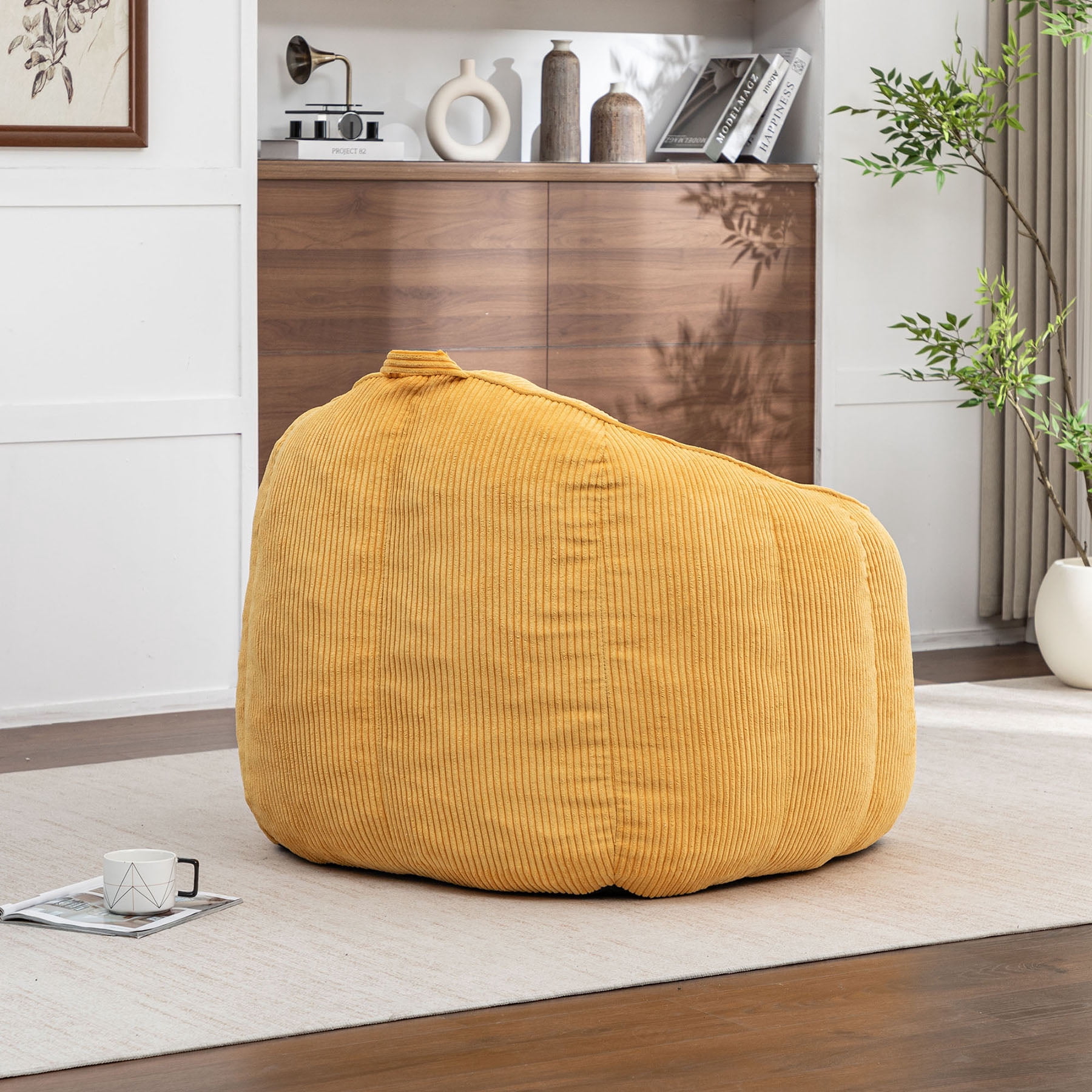 S-HOME Ergonomic Corduroy Bean Bag Chair for Adults and Teens in Classic Colour with Supportive Armrests for All Spaces, Yellow