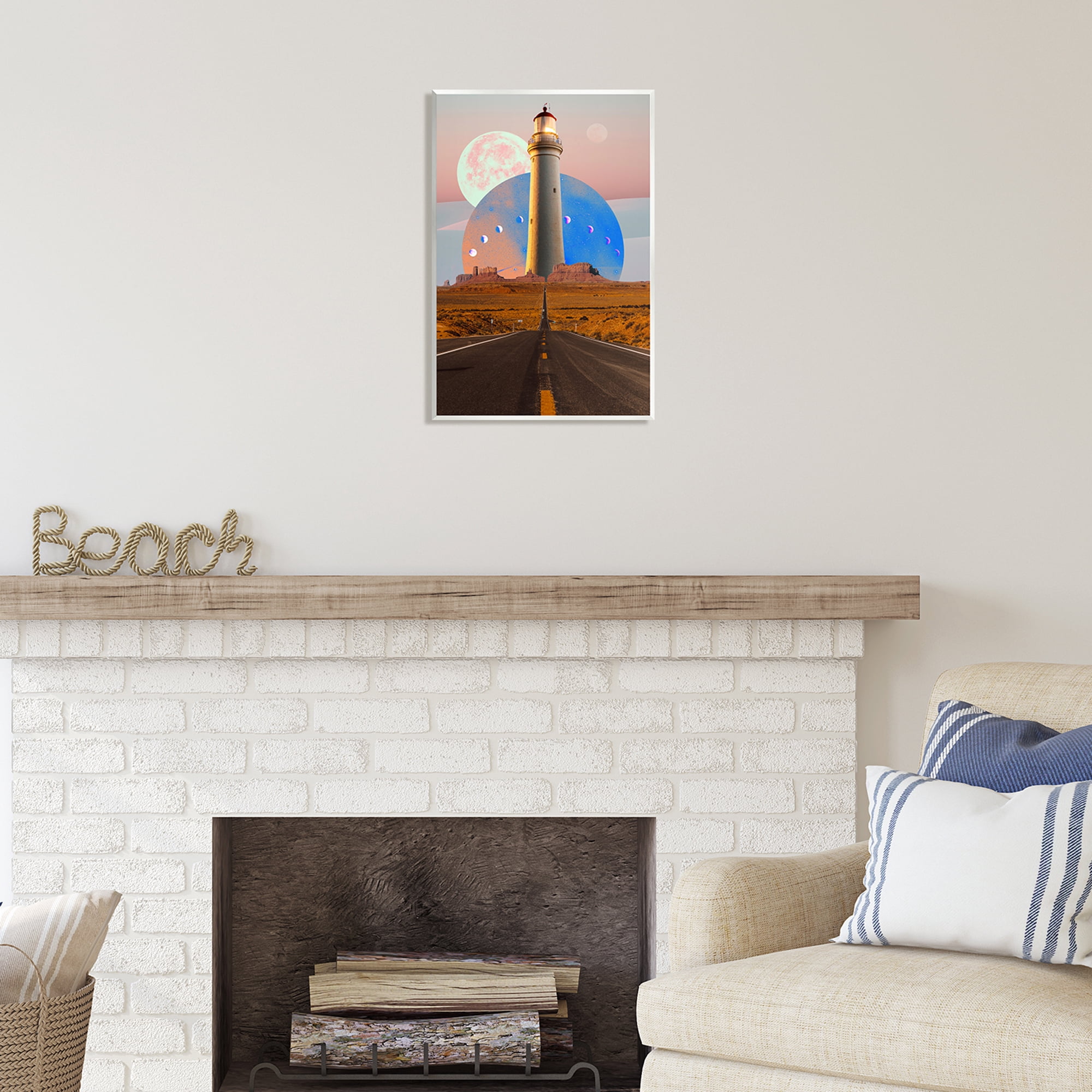 Stupell Industries Surreal Lighthouse in Desert Landscape Painting Unframed Art Print Wall Art, 13 x 19