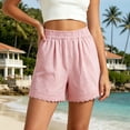thumbnail image 6 of Admvng Womens Linen Shorts Lace Trim Elastic High Waist Casual Shorts for Vacation, 6 of 6
