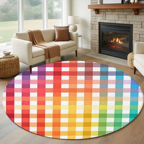 Round Rugs 5Ft, Colorful Stripe Round Area Rug Washable Indoor Throw Carpet, Farmhouse Striped Modern Abstract Art Soft Non Slip Circle Rug for Cabinet Bathroom Home Decor Aesthetic