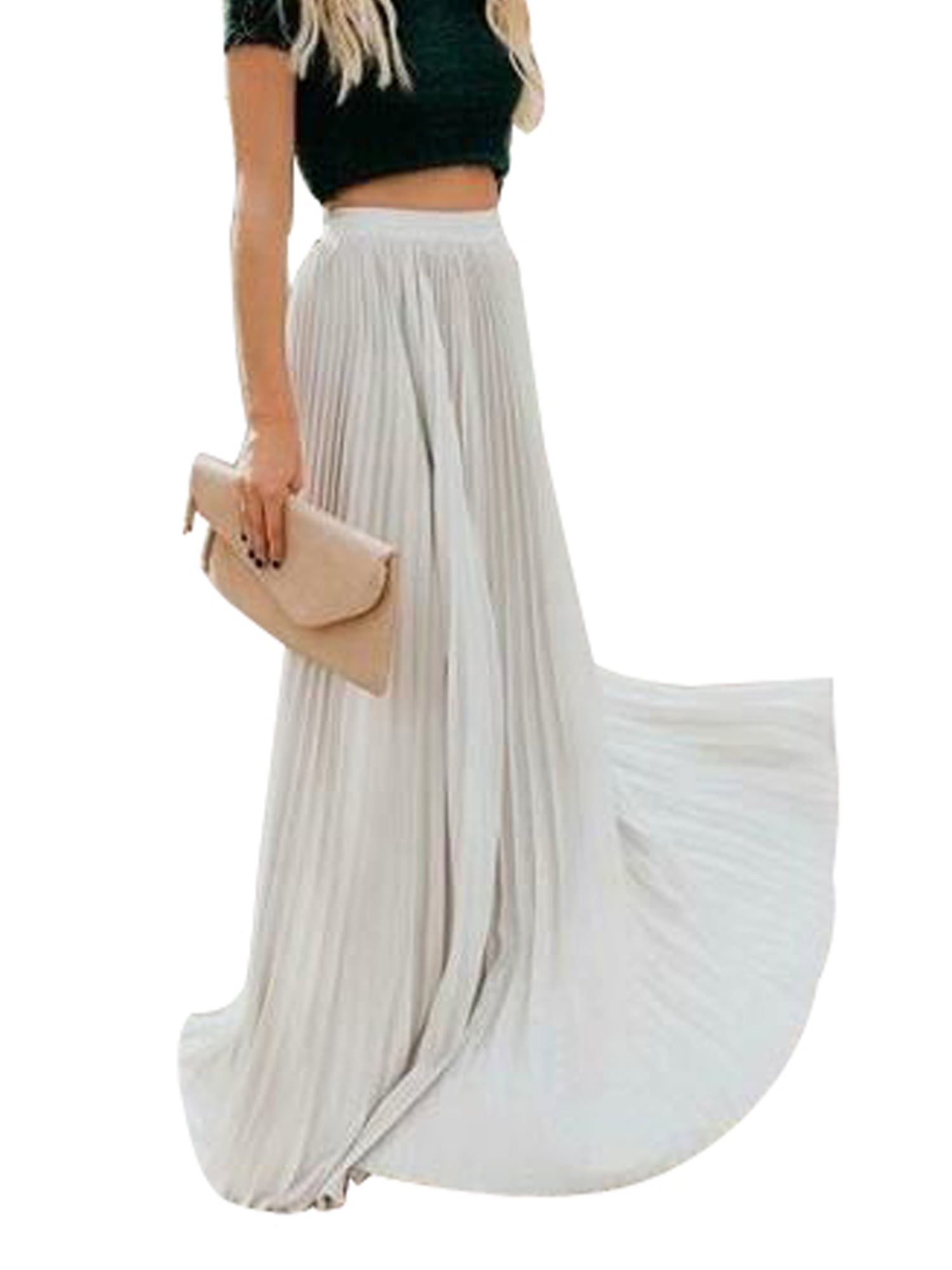 white pleated skirt chiffon